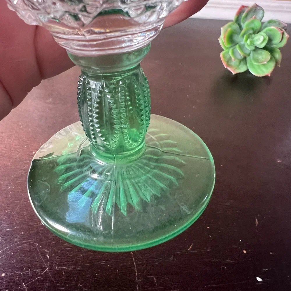 Vintage 1970's Avon Emerald Accent Cordials | Fostoria Glass Set